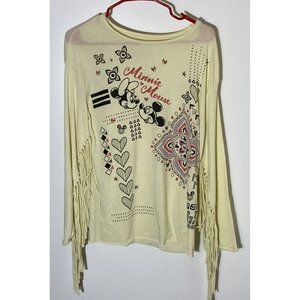 Disney Boutique Womens Shirt Ivory Sz Small Minnie Mouse Fringe Long Sleeve Top